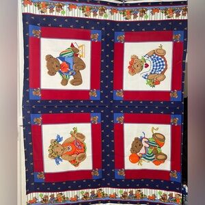 Precious Moments Colorful Bear Quilt Art - Red, Blue, Brown
